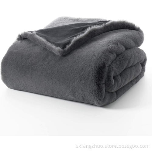 Reversible Rabbit Faux Fur Throw Blanket